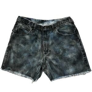 Wrangler Denim Jean Shorts Size 34" Cutoff Hand Painted Bleach Dyed Festival